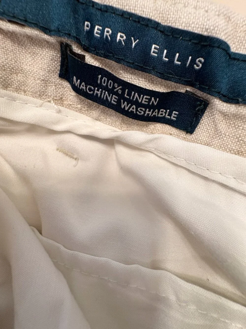 Perry Ellis Natural Beige 100% Linen Pants 32